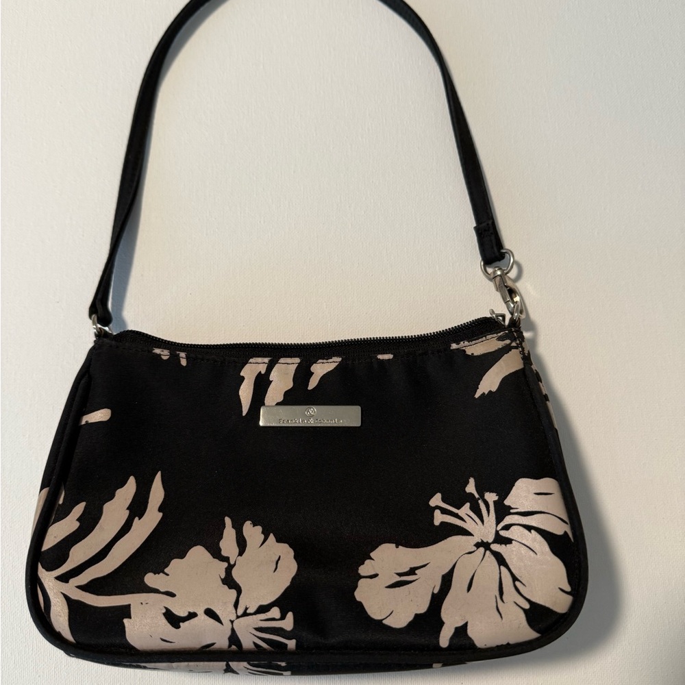 Frankie & Johnnie Black Floral‎ Small Shoulder Bag Y2K Mini Purse Cream Flowers